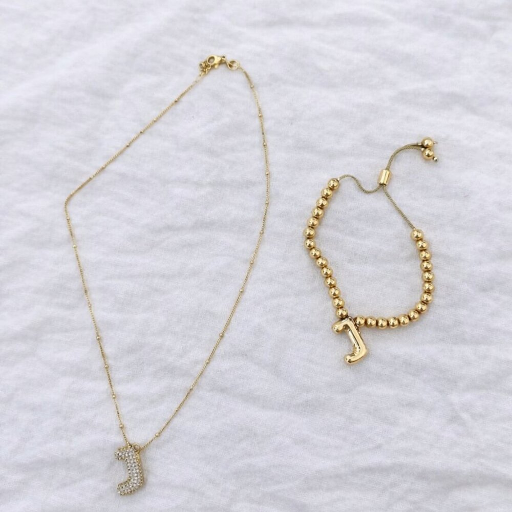 Jewelry, included: ( J Gold Bubble Necklace and Gold Bubble Bracelet )